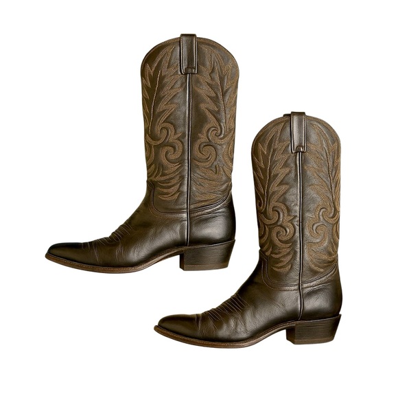 Dan Post Vintage Black Leather Western Cowboy Boots Men’s Size 8 USA Made in EUC - Picture 2 of 15